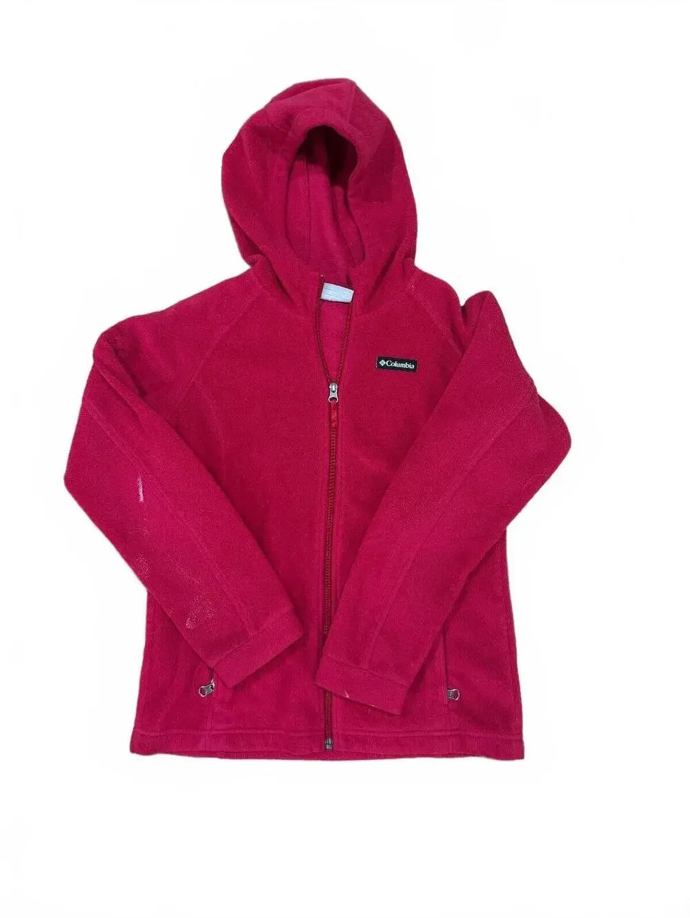 Columbia Girls Fleece Jacket Large Red Full Zip Hooded Outdoor Hiking